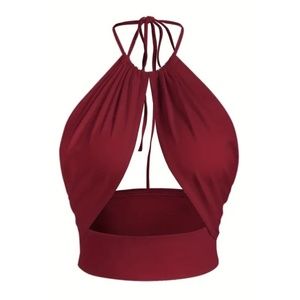 BNWT Isabelle LaRue Burgundy Red Cutout Halter Crop Top - Size Small
